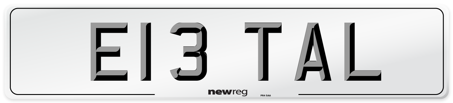 E13 TAL Number Plate from New Reg